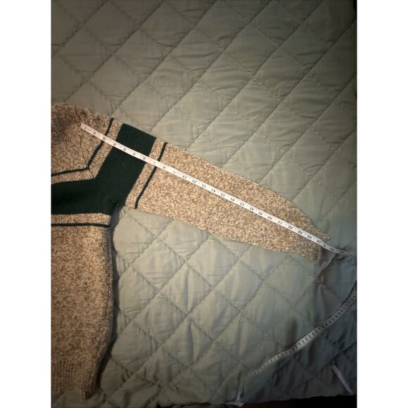 Peconic Bay Traders Fisherman Sweater Mens M Wool Birds Eye Beige Green Stripe - Picture 8 of 11